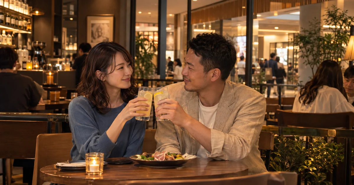ららテラスtokyo-bayでデートを楽しむふたりをイメージしたAI画像
