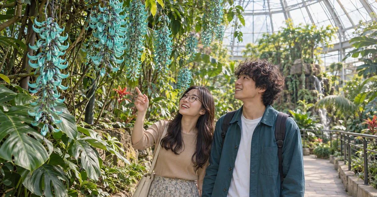 小田原フラワーガーデンでデートを楽しむふたりをイメージしたAI画像