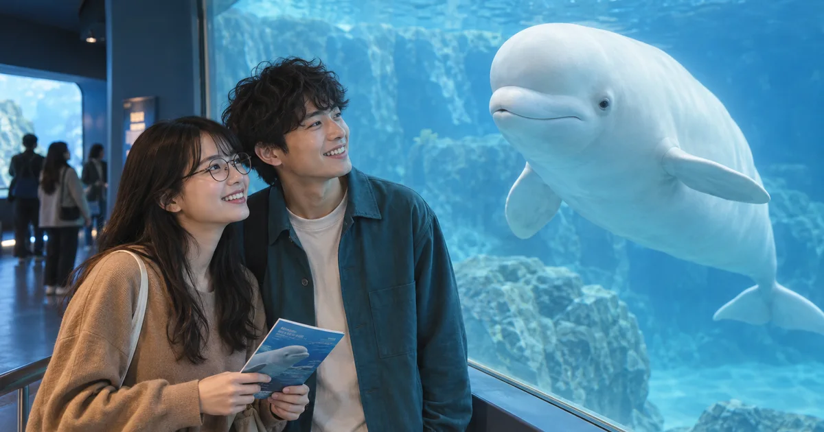 名古屋港水族館でデートを楽しむふたりをイメージしたAI画像