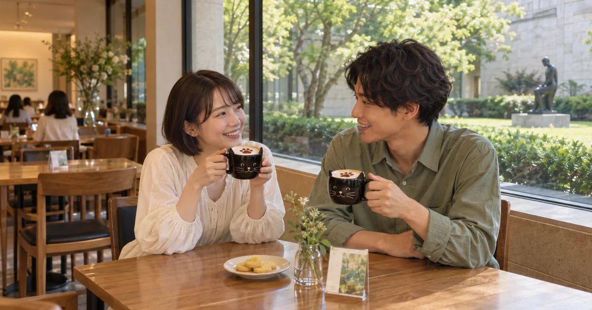 ひろしま美術館でデートを楽しむふたりをイメージしたAI画像