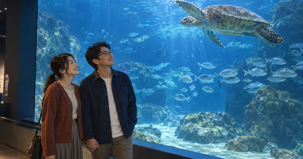 男鹿水族館gaoでデートを楽しむふたりをイメージしたAI画像