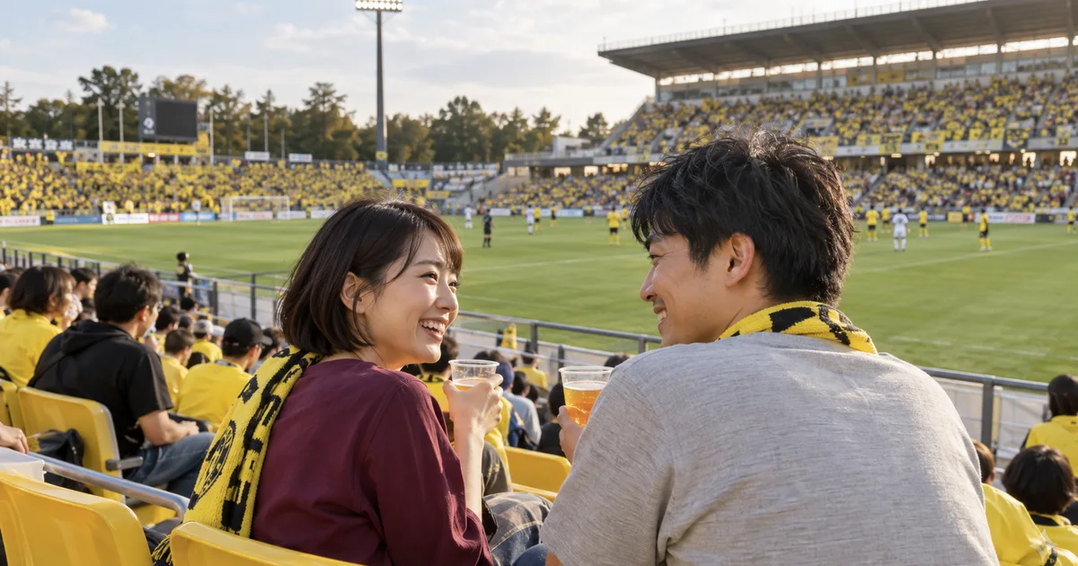 三協フロンテア柏スタジアムでデートを楽しむふたりをイメージしたAI画像