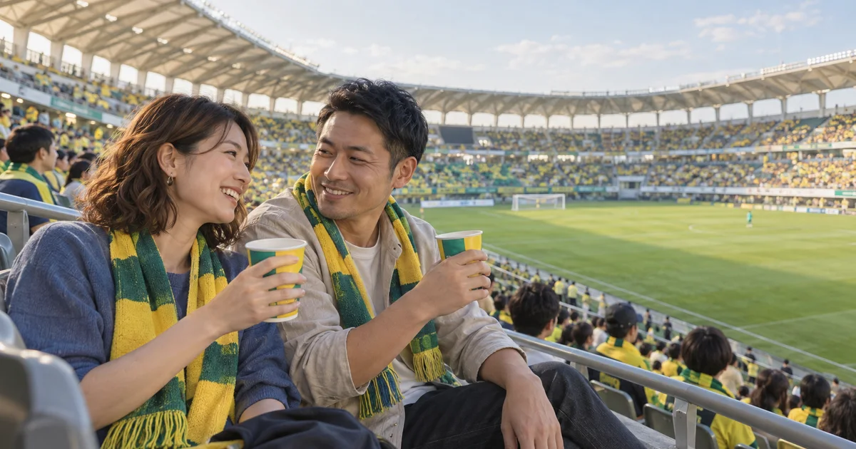フクダ電子アリーナでデートを楽しむふたりをイメージしたAI画像