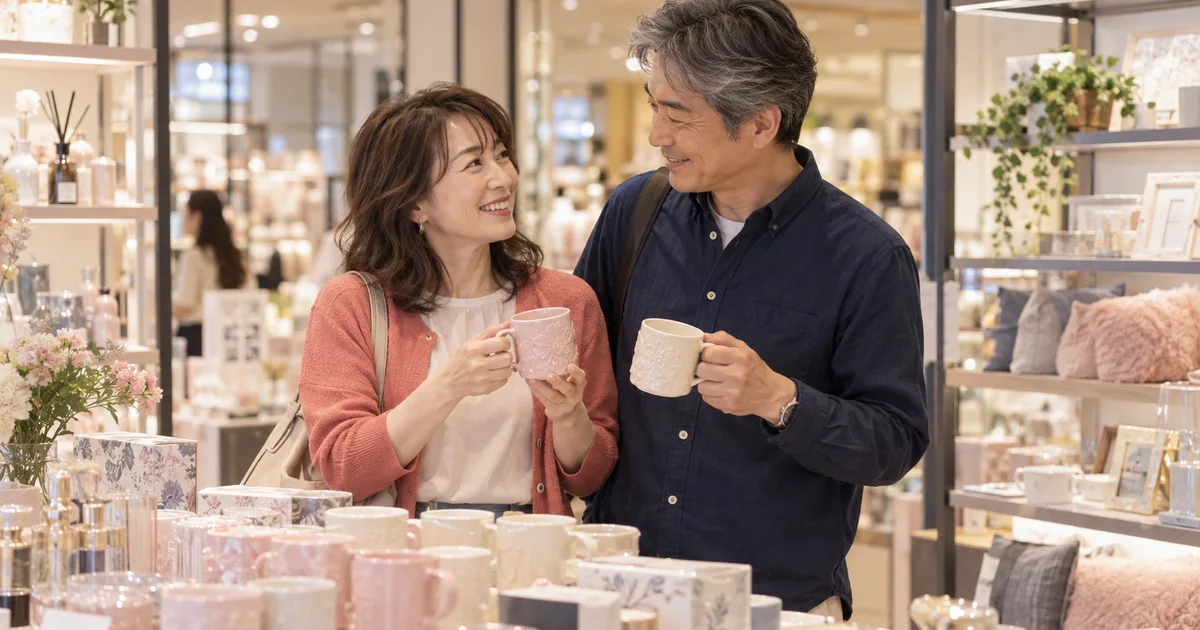 さんすて福山でデートを楽しむふたりをイメージしたAI画像