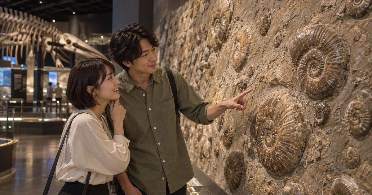神奈川県立生命の星・地球博物館でデートを楽しむふたりをイメージしたAI画像