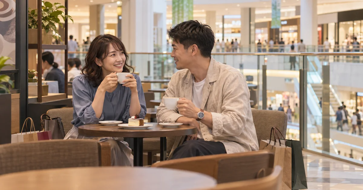 イオンモール秋田でデートを楽しむふたりをイメージしたAI画像