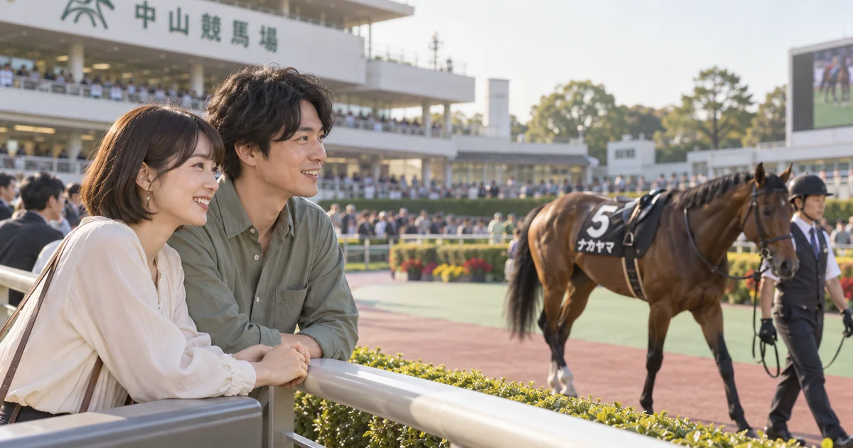 中山競馬場でデートを楽しむふたりをイメージしたAI画像