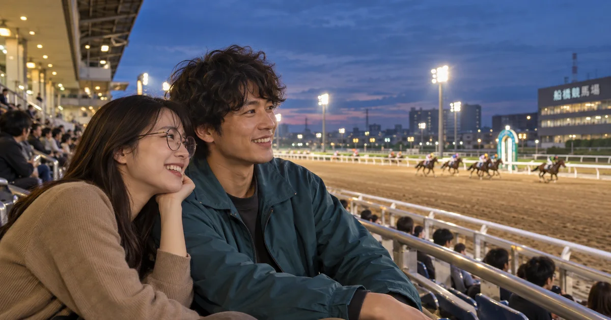 船橋競馬場でデートを楽しむふたりをイメージしたAI画像