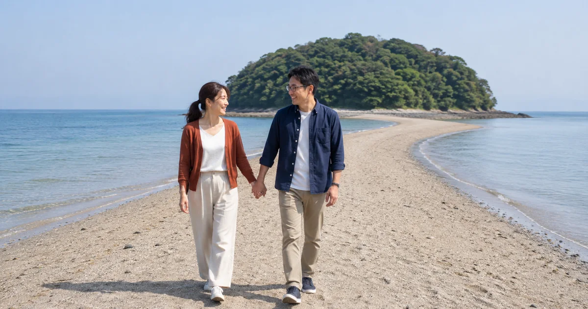 知林ヶ島でデートを楽しむふたりをイメージしたAI画像