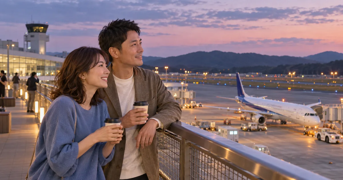 広島空港でデートを楽しむふたりをイメージしたAI画像