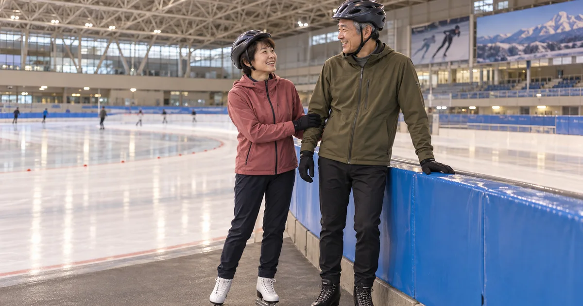 秋田県立スケート場でデートを楽しむふたりをイメージしたAI画像