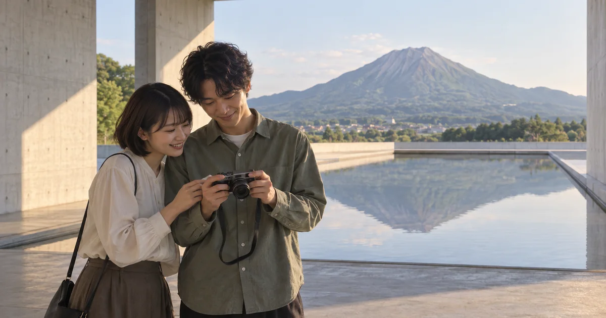 植田正治写真美術館でデートを楽しむふたりをイメージしたAI画像