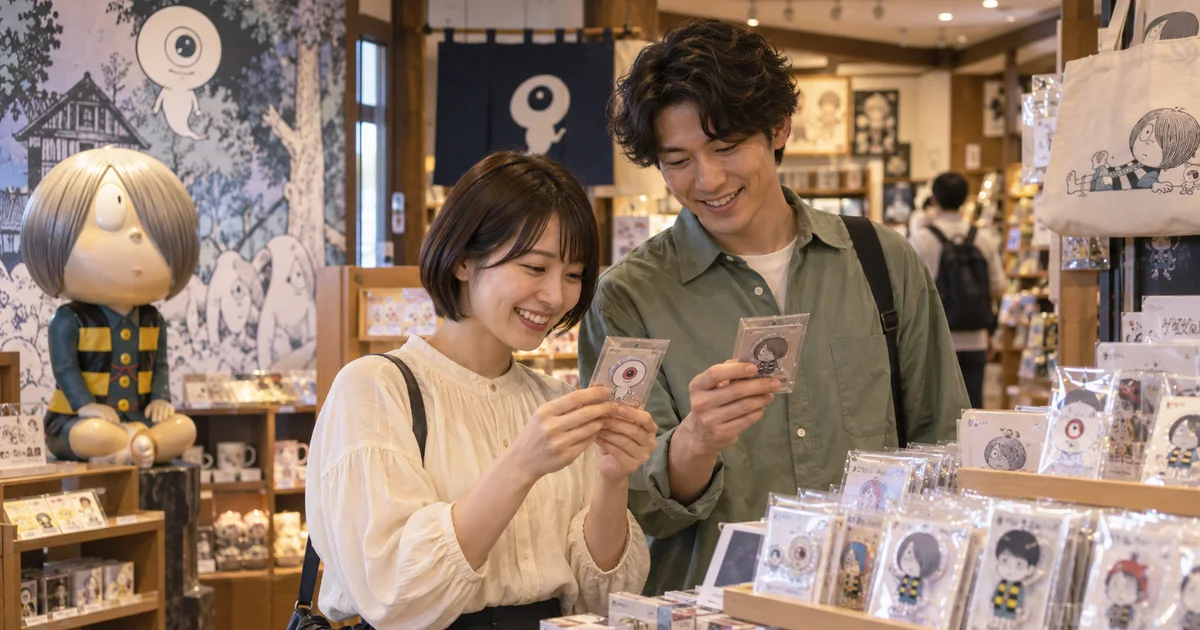 水木しげる記念館でデートを楽しむふたりをイメージしたAI画像