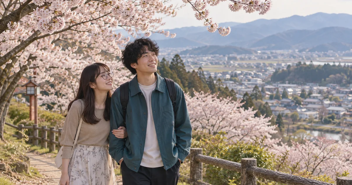烏帽子山公園でデートを楽しむふたりをイメージしたAI画像