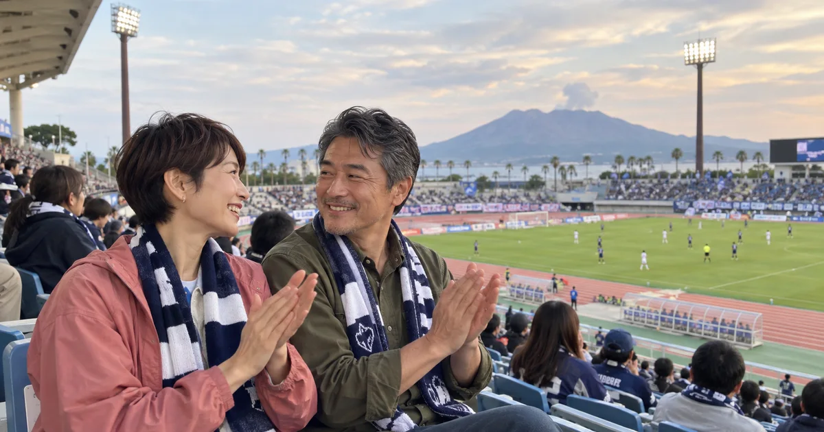 白波スタジアムでデートを楽しむふたりをイメージしたAI画像