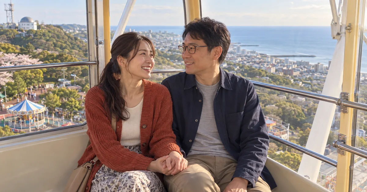 かみね公園でデートを楽しむふたりをイメージしたAI画像
