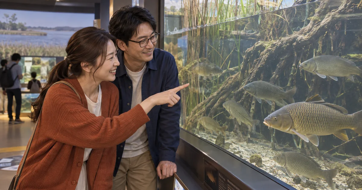 かすみがうら市水族館でデートを楽しむふたりをイメージしたAI画像