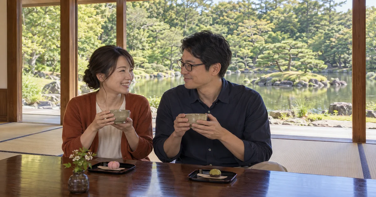 本間美術館でデートを楽しむふたりをイメージしたAI画像