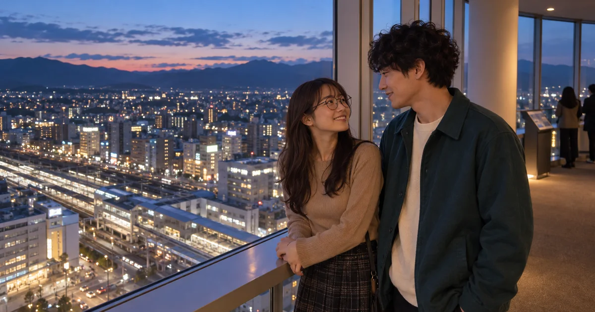 霞城セントラルでデートを楽しむふたりをイメージしたAI画像