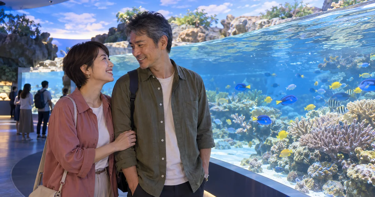 dmmかりゆし水族館でデートを楽しむふたりをイメージしたAI画像