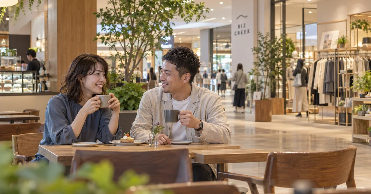 イオンモール天童でデートを楽しむふたりをイメージしたAI画像
