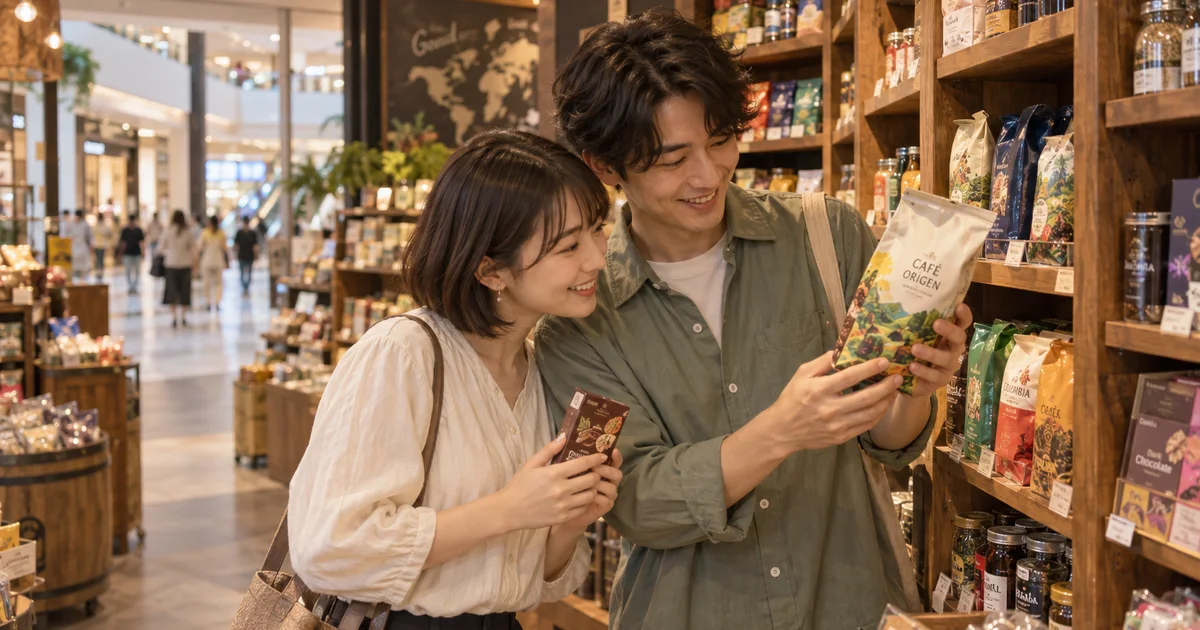 イオンモール熱田でデートを楽しむふたりをイメージしたAI画像
