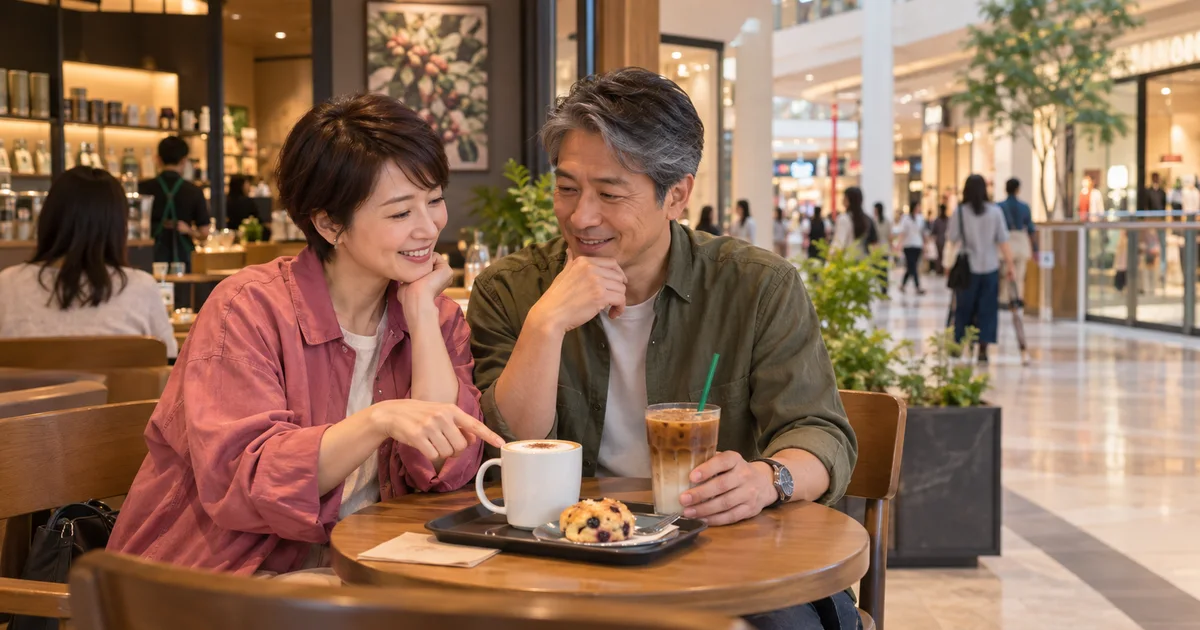 イオンモール水戸内原でデートを楽しむふたりをイメージしたAI画像