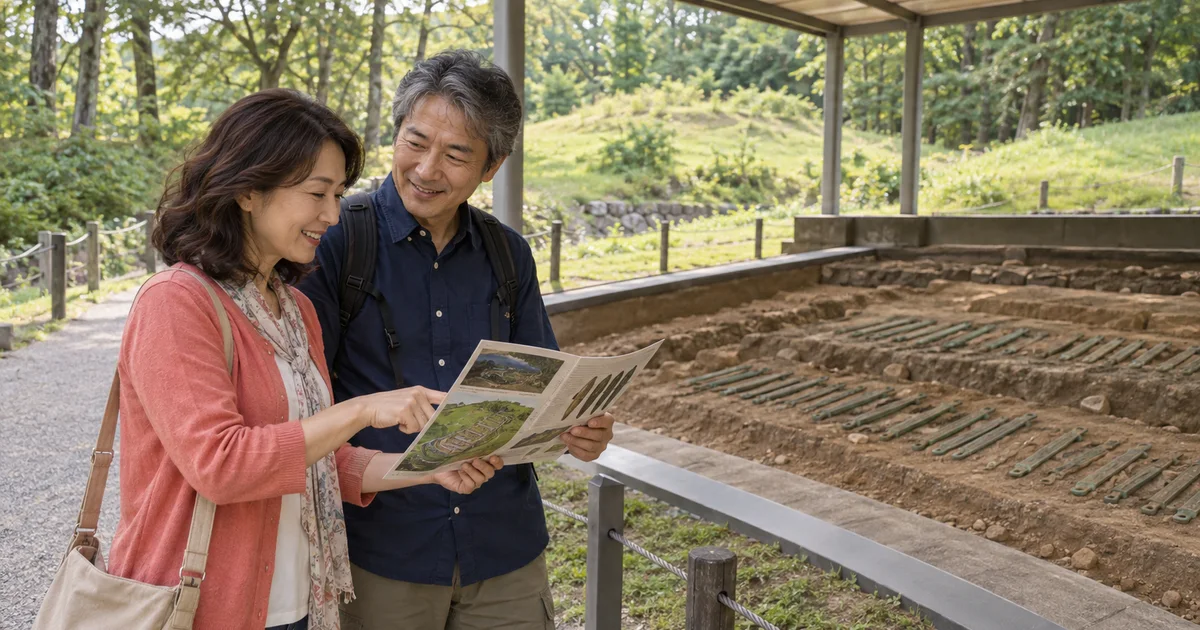 荒神谷遺跡でデートを楽しむふたりをイメージしたAI画像