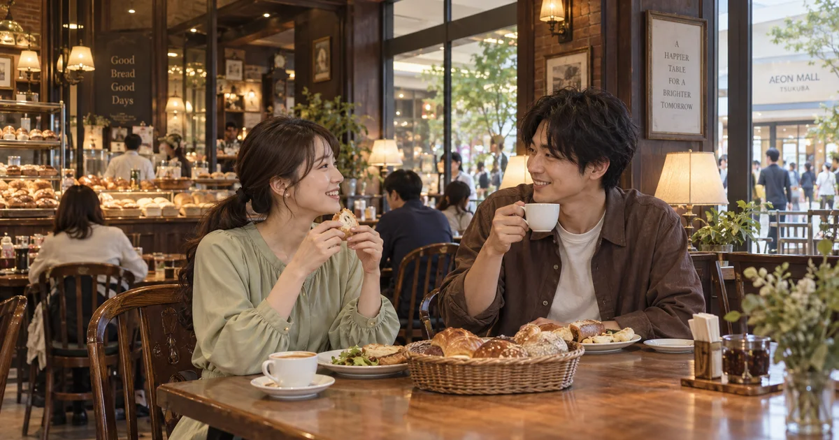 イオンモールつくばでデートを楽しむふたりをイメージしたAI画像