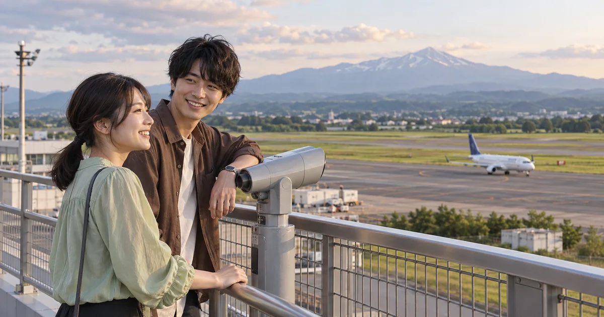 庄内空港でデートを楽しむふたりをイメージしたAI画像