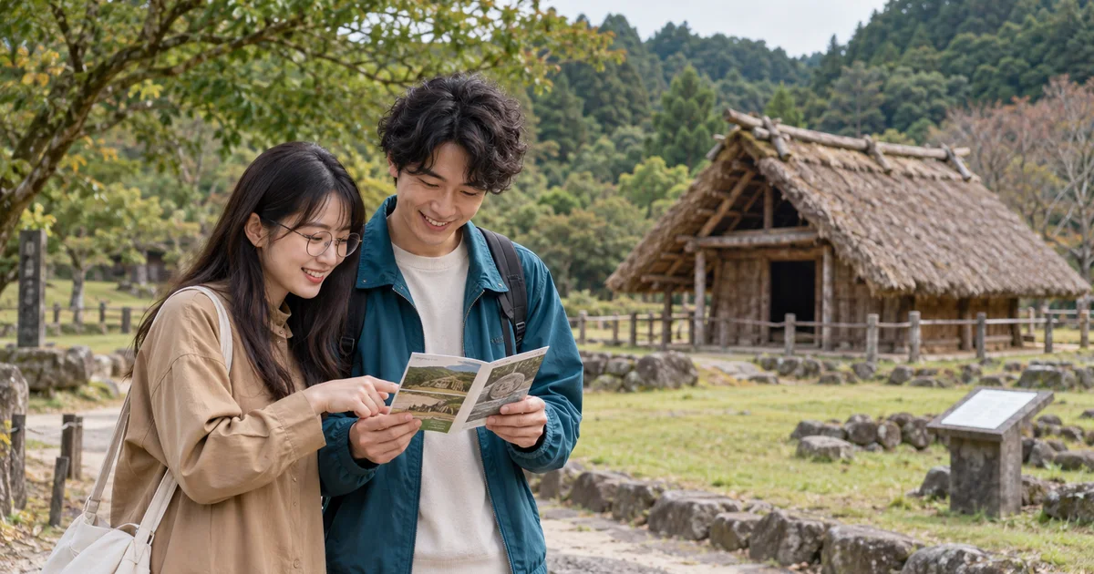 出雲玉作史跡公園でデートを楽しむふたりをイメージしたAI画像