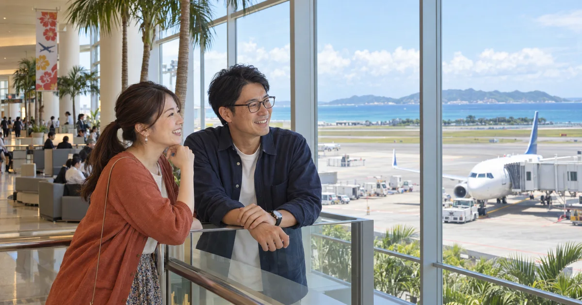 那覇空港でデートを楽しむふたりをイメージしたAI画像