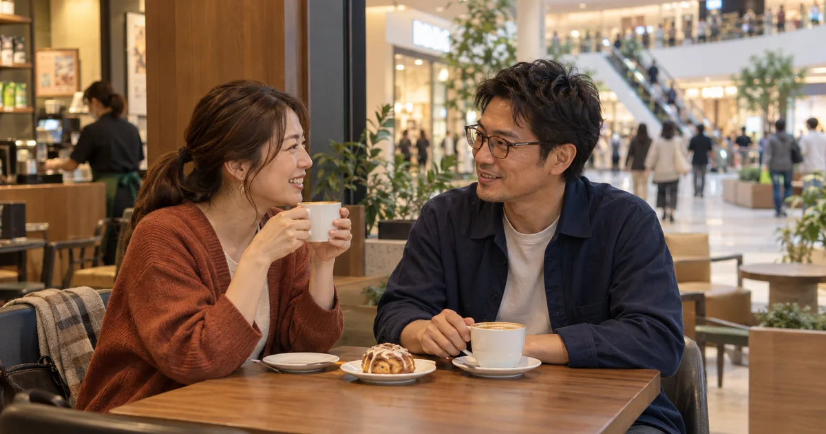 イオンモール扶桑でデートを楽しむふたりをイメージしたAI画像