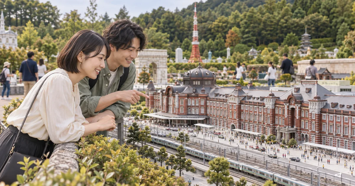 東武ワールドスクウェアでデートを楽しむふたりをイメージしたAI画像