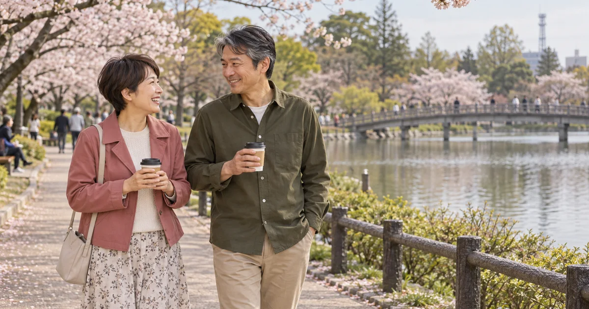 開成山公園でデートを楽しむふたりをイメージしたAI画像