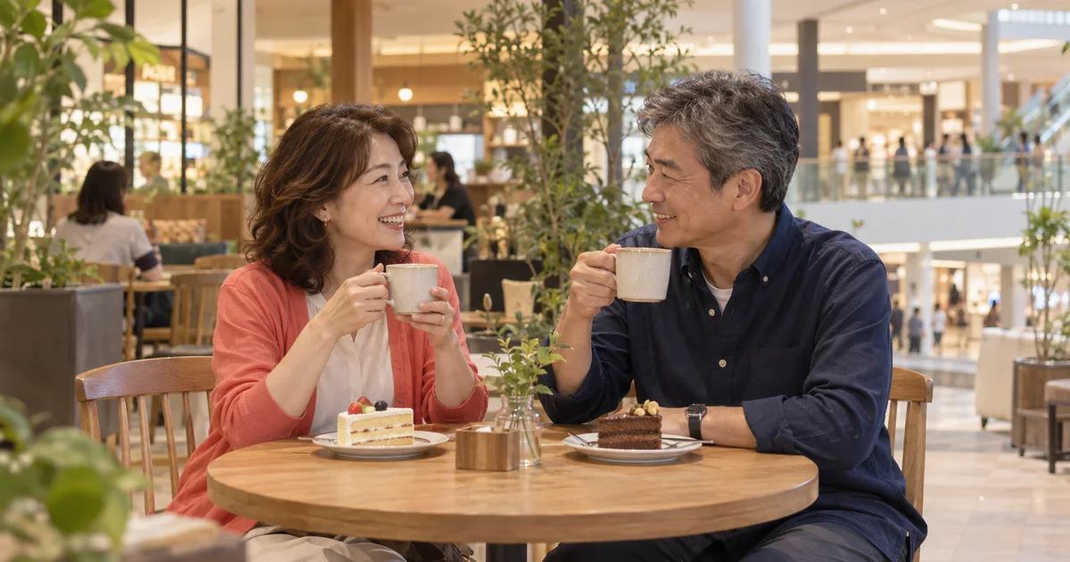 イオンモール京都桂川でデートを楽しむふたりをイメージしたAI画像