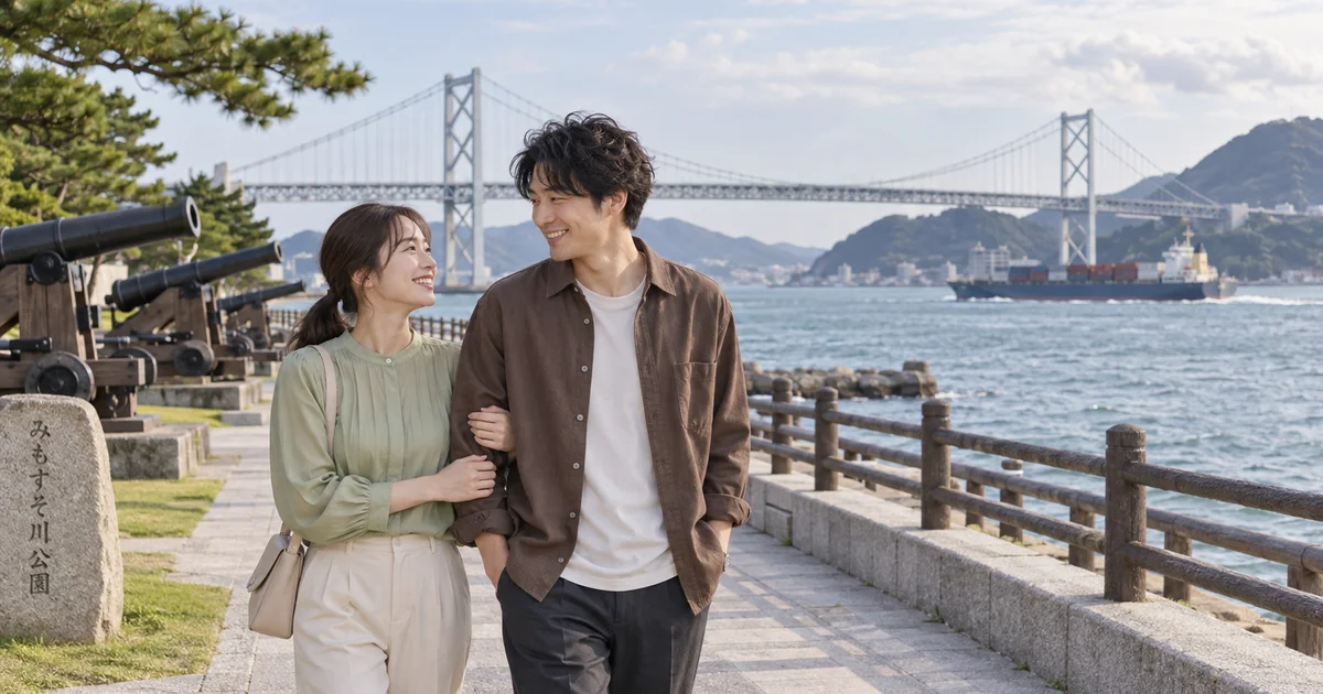 みもすそ川公園でデートを楽しむふたりをイメージしたAI画像