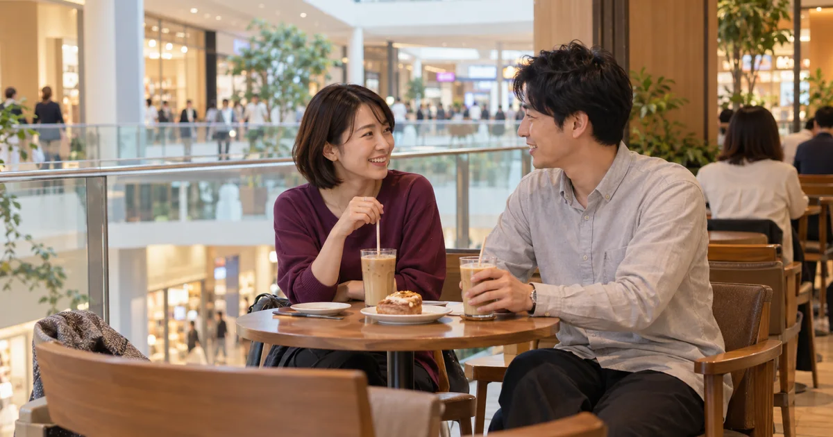 イオンモール東浦でデートを楽しむふたりをイメージしたAI画像
