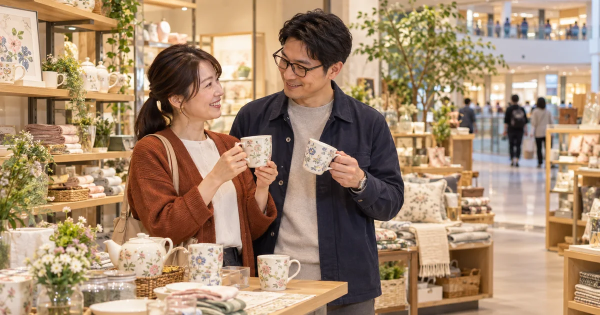 イオンモール岡崎でデートを楽しむふたりをイメージしたAI画像