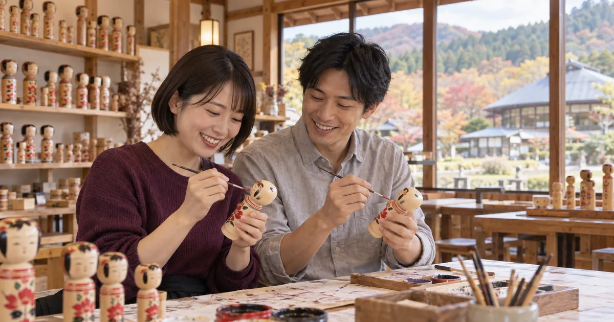 四季の里でデートを楽しむふたりをイメージしたAI画像
