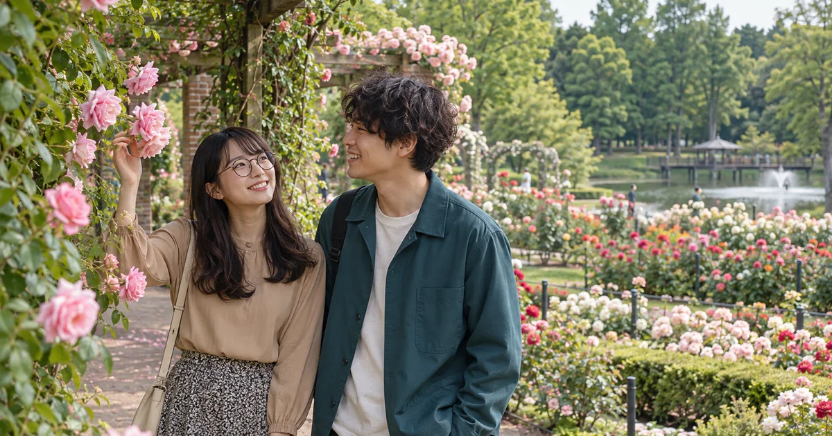栃木県井頭公園でデートを楽しむふたりをイメージしたAI画像