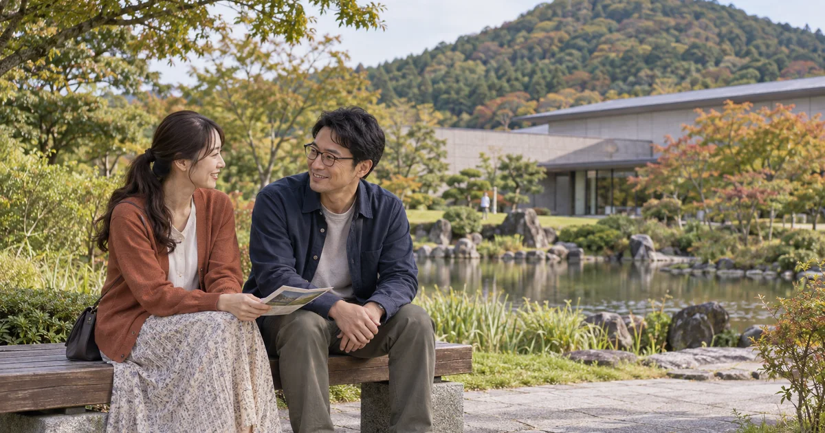 福島県立美術館でデートを楽しむふたりをイメージしたAI画像