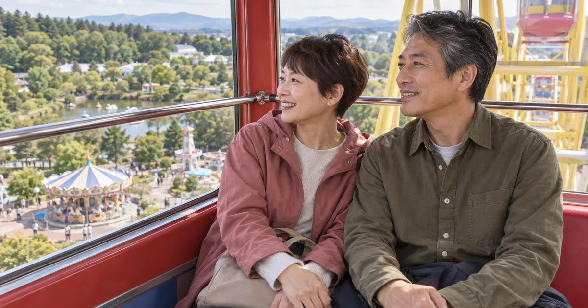 郡山カルチャーパークでデートを楽しむふたりをイメージしたAI画像