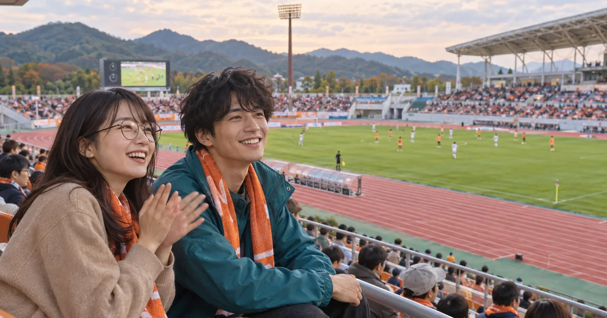 維新みらいふスタジアムでデートを楽しむふたりをイメージしたAI画像