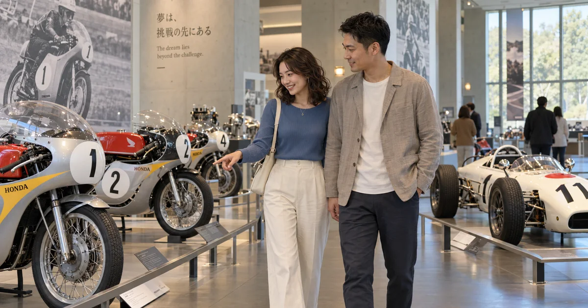 ツインリンクもてぎでデートを楽しむふたりをイメージしたAI画像