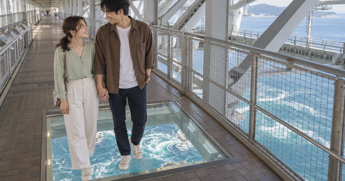 渦の道でデートを楽しむふたりをイメージしたAI画像