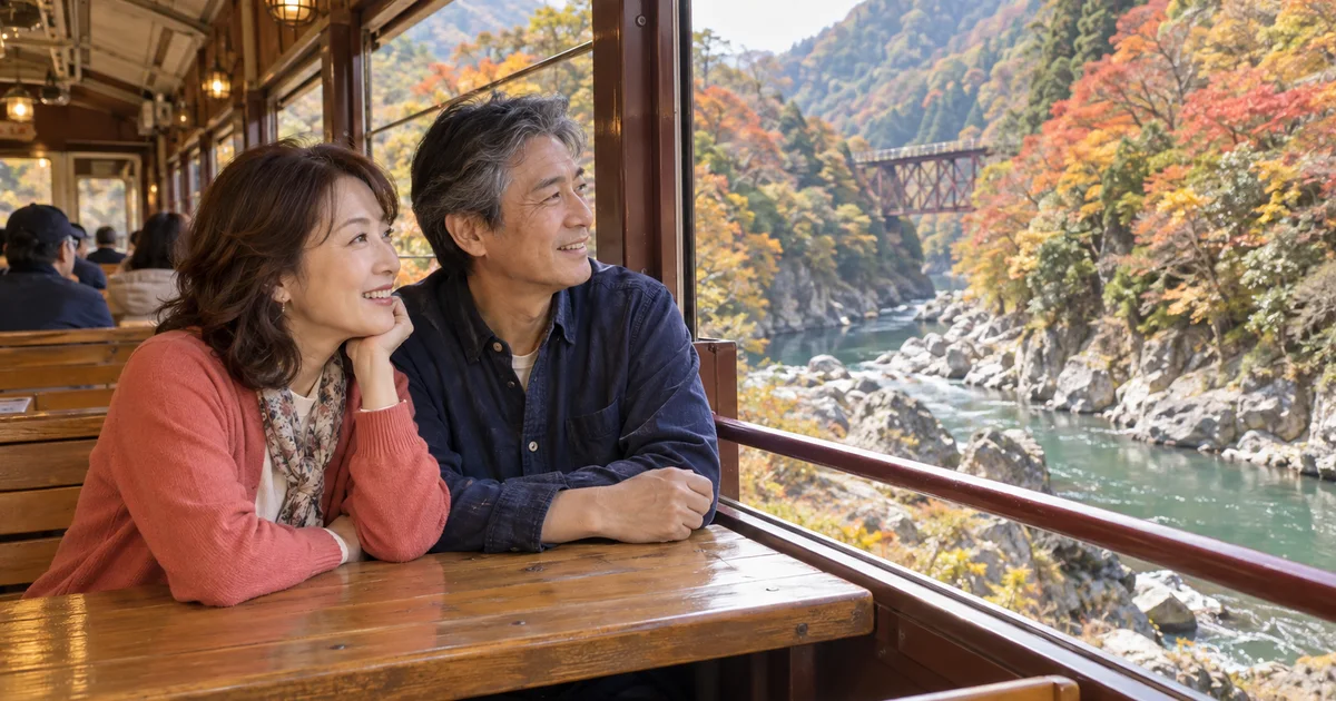 わたらせ渓谷鐵道でデートを楽しむふたりをイメージしたAI画像