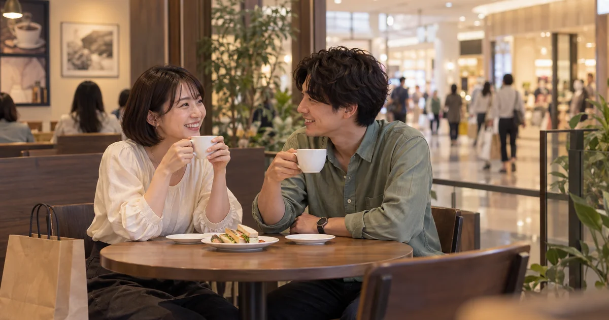 イオンタウン名西でデートを楽しむふたりをイメージしたAI画像