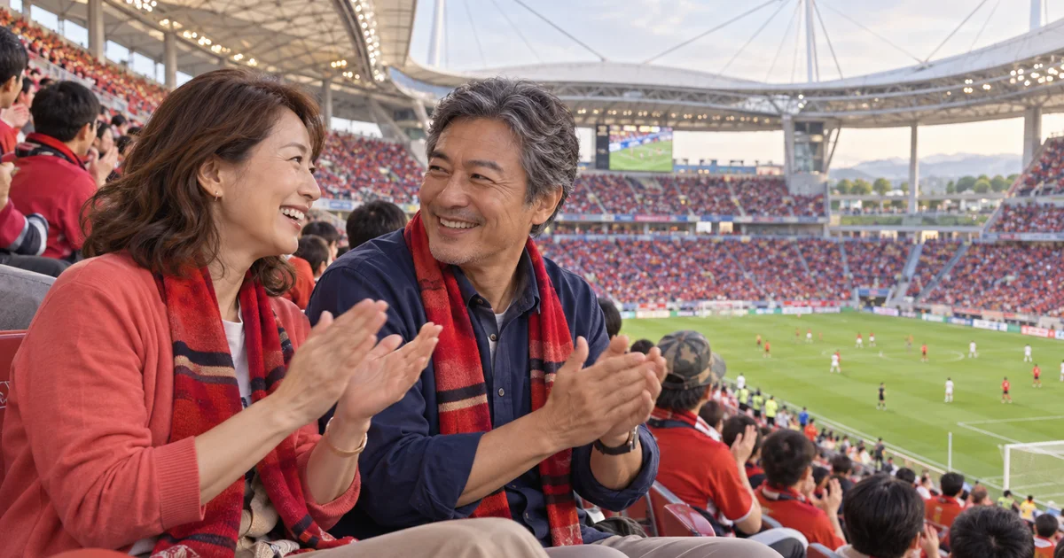 豊田スタジアムでデートを楽しむふたりをイメージしたAI画像