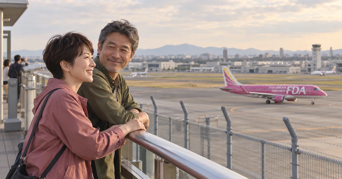 県営名古屋空港でデートを楽しむふたりをイメージしたAI画像
